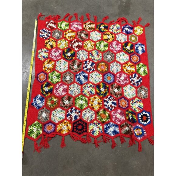 Beautiful Hand Crocheted Throw- Very Colorful- Unique Design 55x50 - Picture 1 of 11